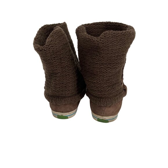 Simple Womens Brown Knit & Suede Pull-On sock Boots round toe Size 10 casual - Picture 2 of 9